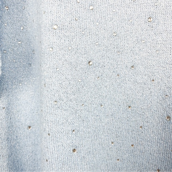 Laura Petites Long Sleeve Light Blue Sweater with Silver Sparkle and Rhinestones - Picture 4 of 9